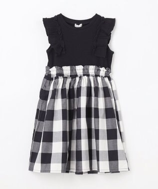 ANY KIDS チェック ドッキング ワンピース ブラック×ギンガムチェック