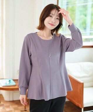 Tiaclasse 【洗える】袖パールポンチフレアトップス ラベンダー