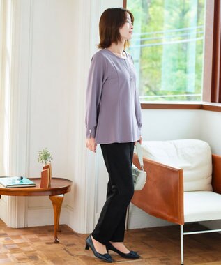 Tiaclasse 【洗える】袖パールポンチフレアトップス ラベンダー