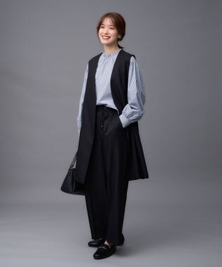 ANY L 【UVカット/抗菌防臭/速乾】エニィファンクション　フリルモックブラウス ブルーストライプ