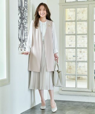 ANY L 【ウエストゴム】2段プリーツスカート ベージュ