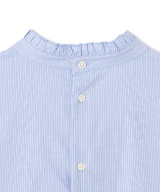 UNFILO フリルネックシャツ ブルーストライプ