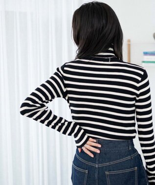 WEGO リブタートルネックニット ブラックボーダー