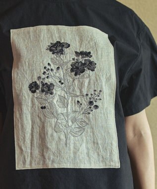 muuc ジャスミン刺繍フレンチスリーブワンピース〈日本製・綿100%天然素材・遠州織物〉〈繊細な花刺繍〉〈上品なロング丈〉〈ゆったりフリーサイズ〉〈大人の夏ワンピ〉 ブラック