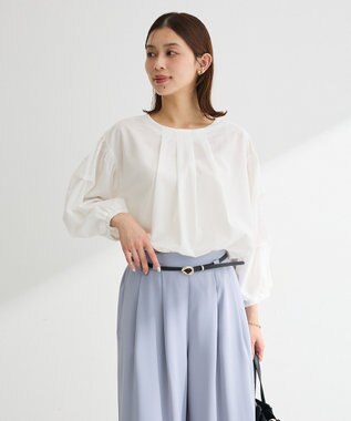 Green Parks イージーケア袖タックブラウス White
