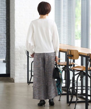 自由区 【洗える】エアリーツイードワイドクロップド パンツ グレイッシュミントミックス