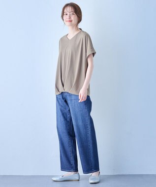 ANY カシュクールTシャツ ベージュストライプ