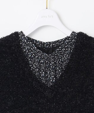 ANY SIS L 【洗える】フラワープリントワンピース × ニットベスト セット ブラック系