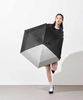 +RING UNISEX プラスリング 晴雨兼用 簡単開閉式折傘  BLK×GRY T1338 黒