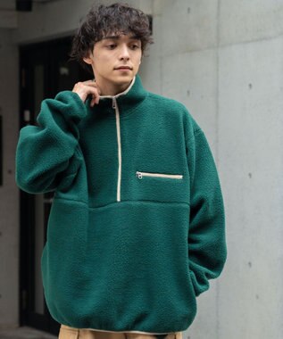 WEGO フリース ハーフZIPプルオーバー ダークグリーン