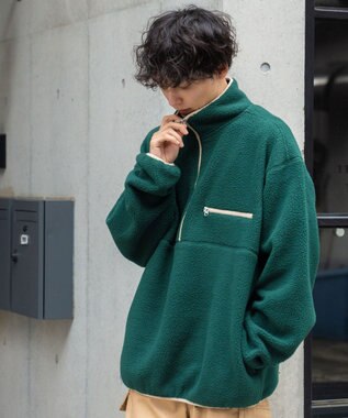 WEGO フリース ハーフZIPプルオーバー ダークグリーン