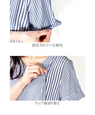 Tiaclasse 【洗える】体型カバーも叶うアシンメトリーストライプチュニックブラウス ネイビー