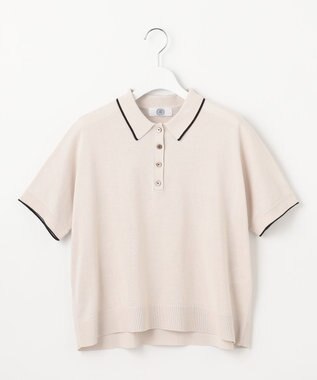 J.PRESS LADIES L 【洗える】DRY COTTON ニットポロ ベージュ×ダークブラウン系