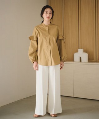 #Newans 【ANSWER for Co-Creation】フリルスリーブバンドカラーブラウス キャメル系