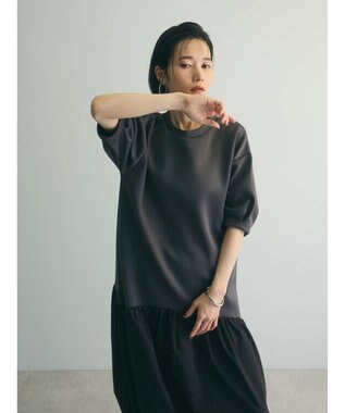 Green Parks ａ．異素材切り替えバルーンワンピース Charcoal Gray