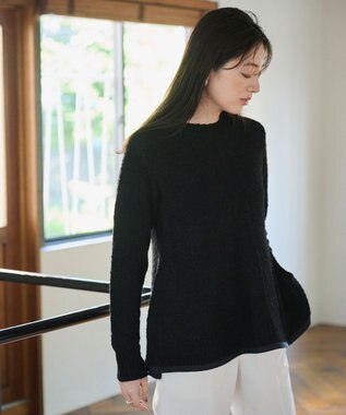#Newans 【洗える】フレアシルエットチュニックニット ブラック系