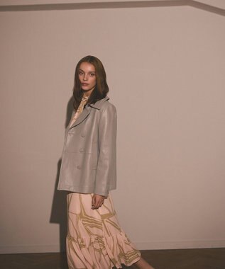 GRACE CONTINENTAL ラムレザーＰコート グレー