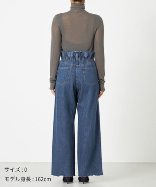 NAVE 【ReNAVE・洗える/軽量】ライトデニム ウエストギャザーパンツ ブルー系