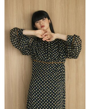 Green Parks armonia．ドットプリントパイピングワンピース Black