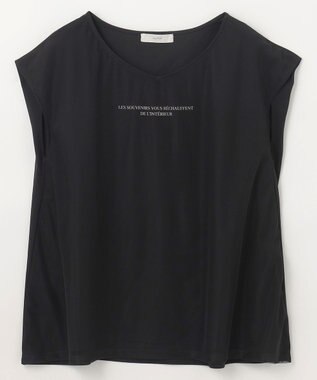 ANY チュールデザインフレンチスリーブTシャツ ブラック