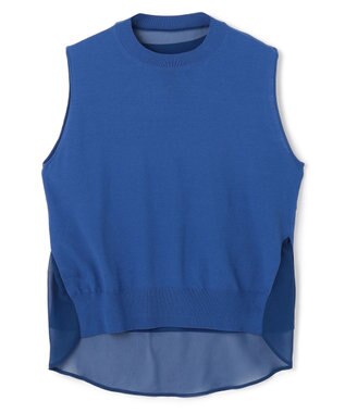 BEIGE， 【洗える】VALOIS / バックシフォンレーヤードニット Blue
