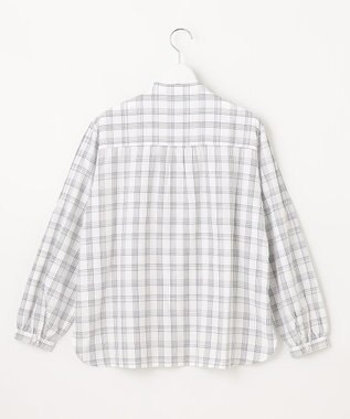 J.PRESS LADIES 【洗える】 セルロースチェック バンドカラー ブラウス ネイビー系3