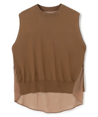 BEIGE， 【洗える】VALOIS / バックシフォンレーヤードニット Brown