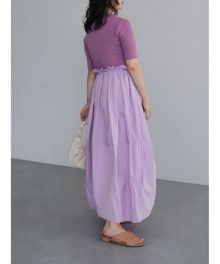 Green Parks ランタン型ニットドッキングタフタワンピース Lavender
