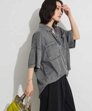 Green Parks 半袖シアーデニムシャツ Black
