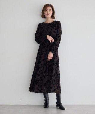 YECCA VECCA ボタニカル柄フロッキープリントワンピース