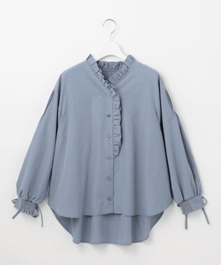 Feroux 【洗える】フリルシャツ ブラウス ブルー系