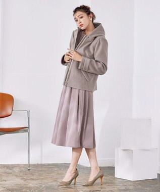 Tiaclasse ウールライクフーデットショートコート モカ