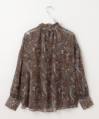 自由区 ペイズリープリントボウタイ ブラウス モカ