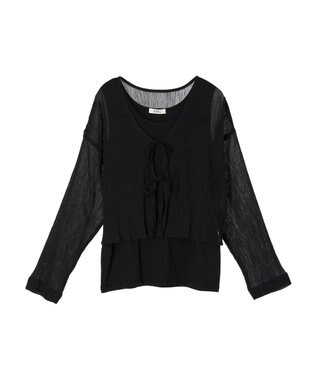 earth music&ecology ＳＥＴ２点クレープリボンブラウス＋インナー Black