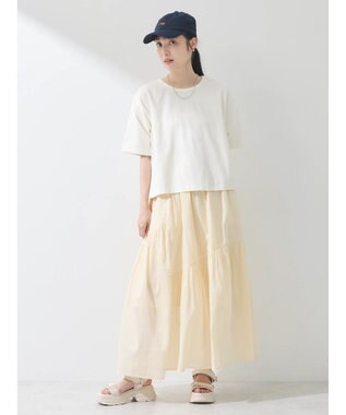 earth music&ecology コットンボイルランダム切替フレアスカート Ivory