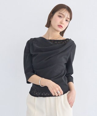 earth music&ecology レースレイヤードドレーププルオーバー Black