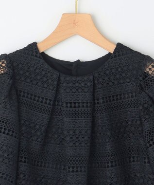 組曲 L ボーダーレース ブラウス ネイビー系