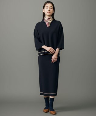 自由区 S レーヨンストレッチIライン スカート ネイビー