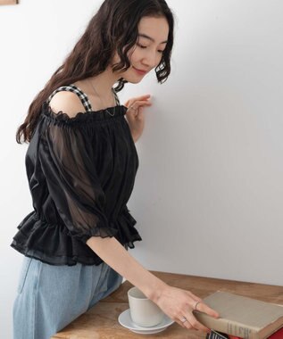 WEGO 【２点セット】キャミSETオーガンジーオフショルブラウス ブラック