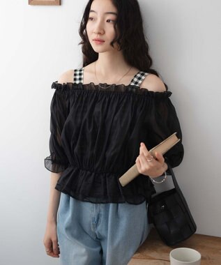 WEGO 【２点セット】キャミSETオーガンジーオフショルブラウス ブラック