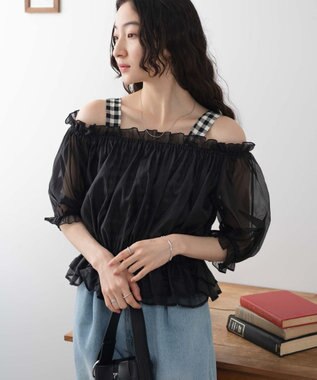 WEGO 【２点セット】キャミSETオーガンジーオフショルブラウス ブラック