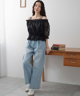 WEGO 【２点セット】キャミSETオーガンジーオフショルブラウス ブラック