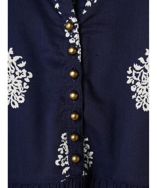 CRAFT STANDARD BOUTIQUE インド綿混フラワーモチーフワンピース Navy