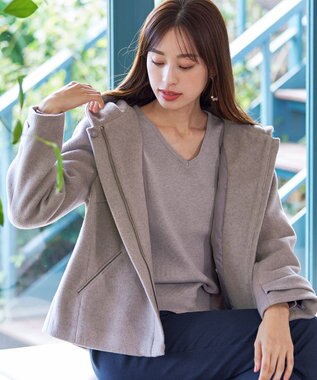 Tiaclasse ウールライクフーデットショートコート モカ