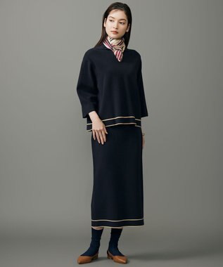 自由区 S レーヨンストレッチIライン スカート ネイビー