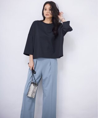 ICB 【洗える】ウール2WAYストレッチ ワイドストレートパンツ ブルーシェイド系