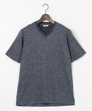 JOSEPH ABBOUD 【吸水速乾】リネンハニカムTシャツ ダルブルー系