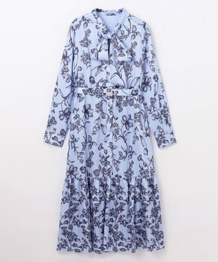 GRACE CONTINENTAL オリエンタルフラワープリントワンピース ブルー