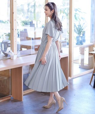 Tiaclasse L 【洗える】リボンタイプリーツワンピース サックス