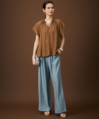 自由区 L 【SHIHOさん着用・ご好評アイテム・新色追加・セットアップ対応】エアリーツイルワイド パンツ ［新色］サックス